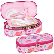 Etui per bambine - grande custodia per bambini, custodia per bambine per la scuola, 2 compartimenti e contenitore per penne all'interno (dinosauro rosa)