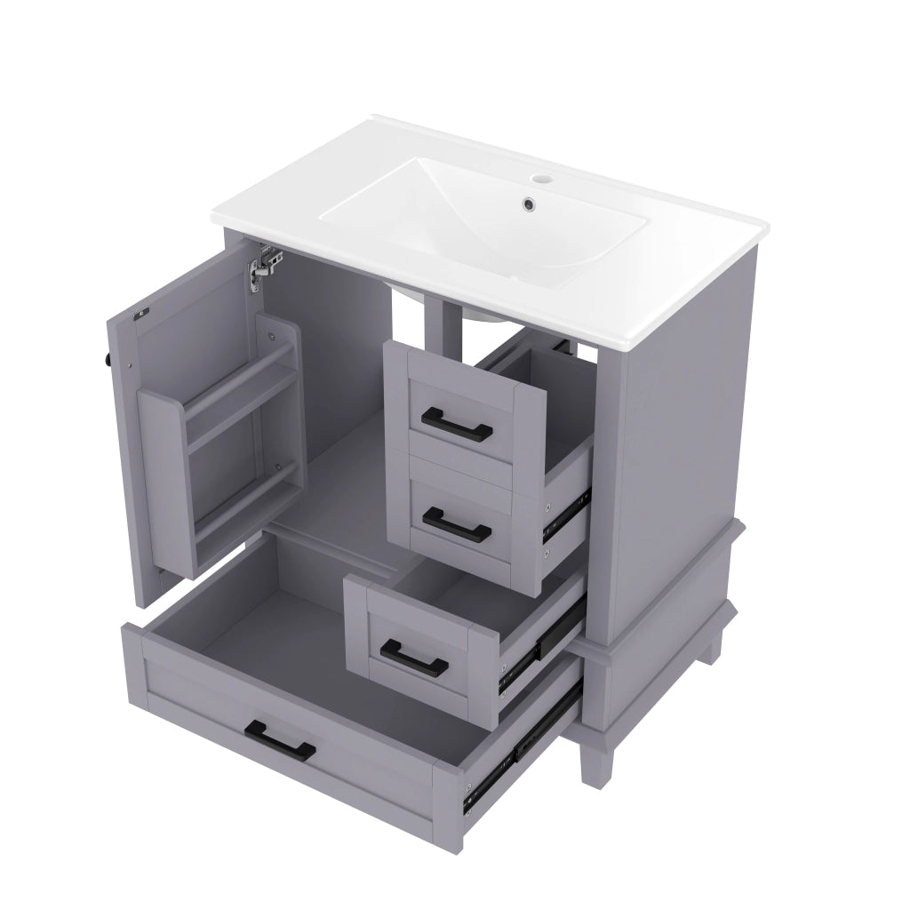 Mobile bagno freestanding con lavabo in ceramica integrato, 76x46x83,5 cm, grigio