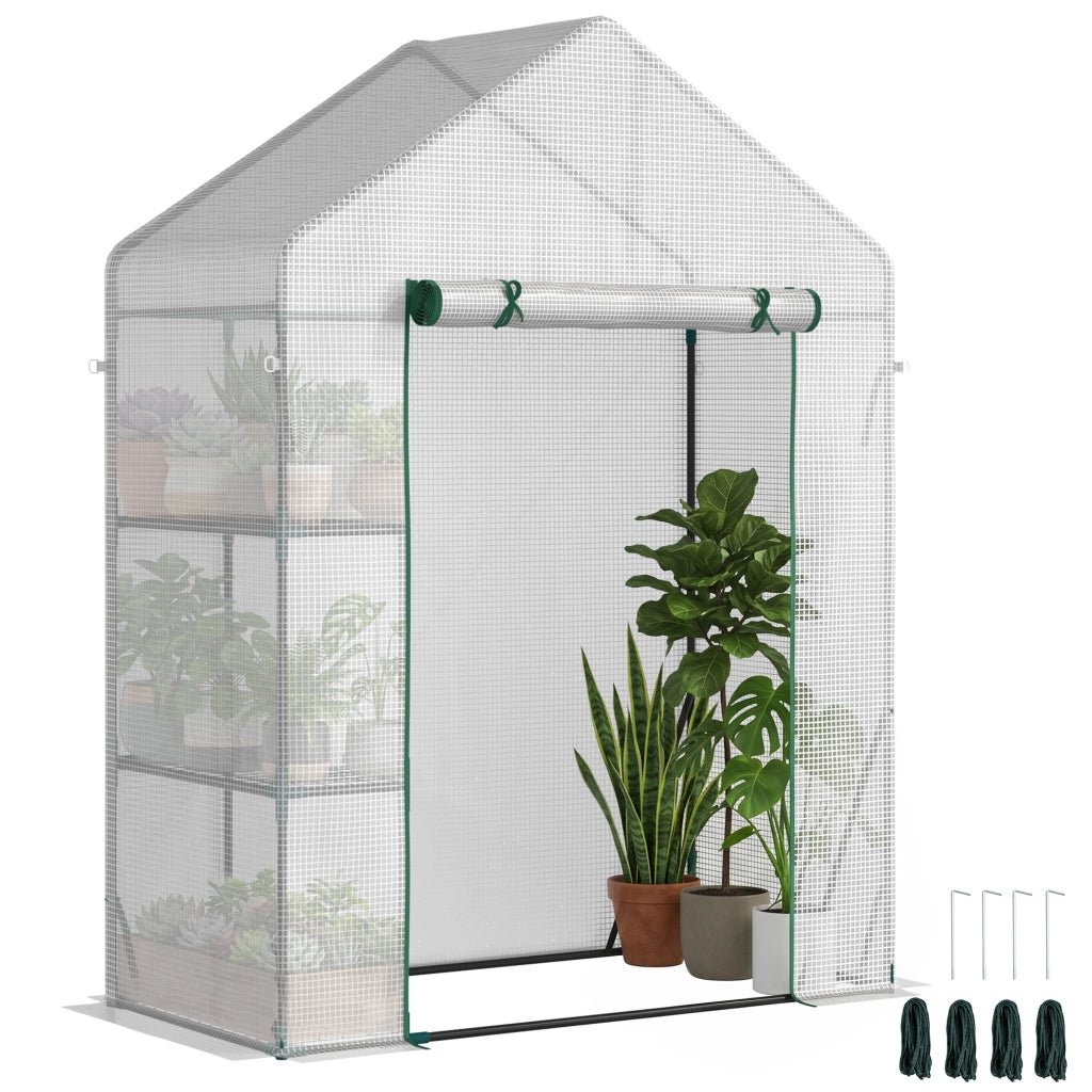 Serra da Giardino in PE e Acciaio con Scaffali ¨C zephmum ¨C Bianco 143x73x195 cm