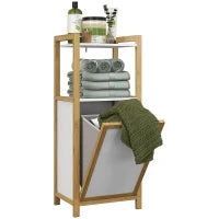 Mobile in Bambù con Cesto per il Bucato Bagno Risparmio Spazio, 2 Mensole, Dim, 40 L x 30 L x 86,5 H cm