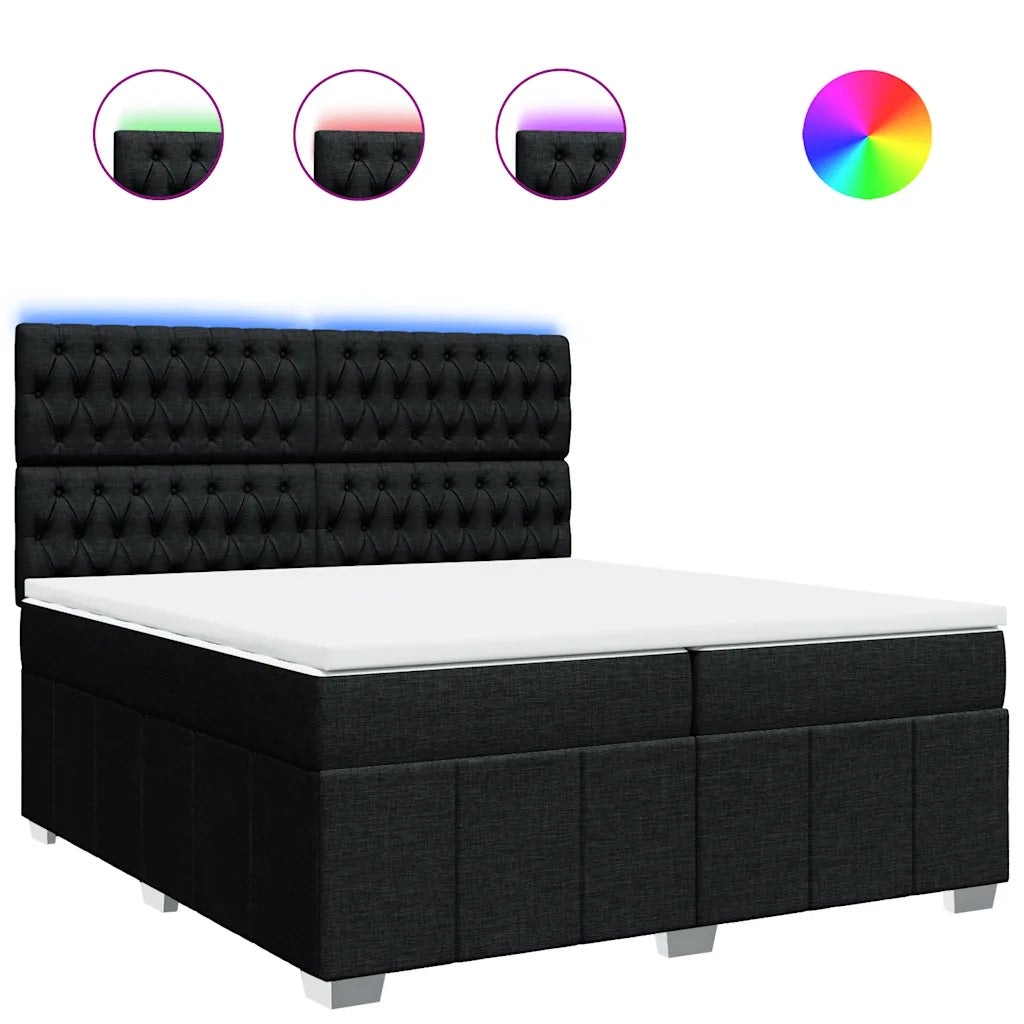 Giroletto a Molle con Materasso Nero 200x200 cm in Tessuto