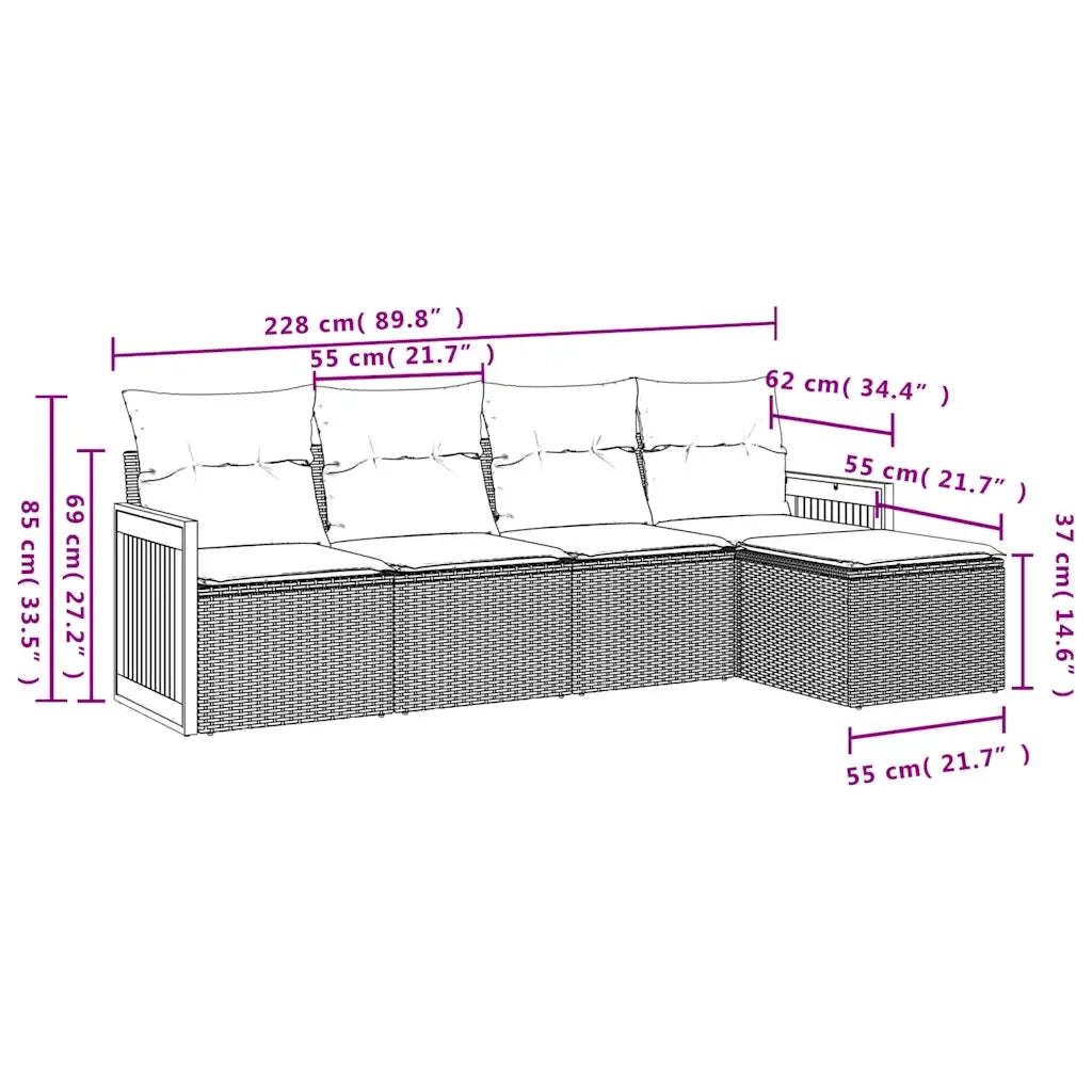Set Divani da Giardino 5 pz | Set Salotto da Giardino con Cuscini in Polyrattan Nero