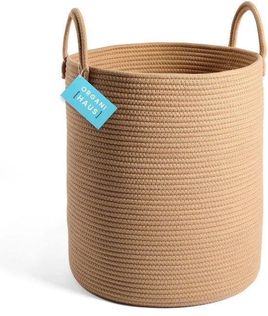 Cestino per la stanza dei bambini, contenitore per giocattoli e coperte con maniglia, grande cesto in cotone per la stanza dei bambini - 38x45cm, colore miele