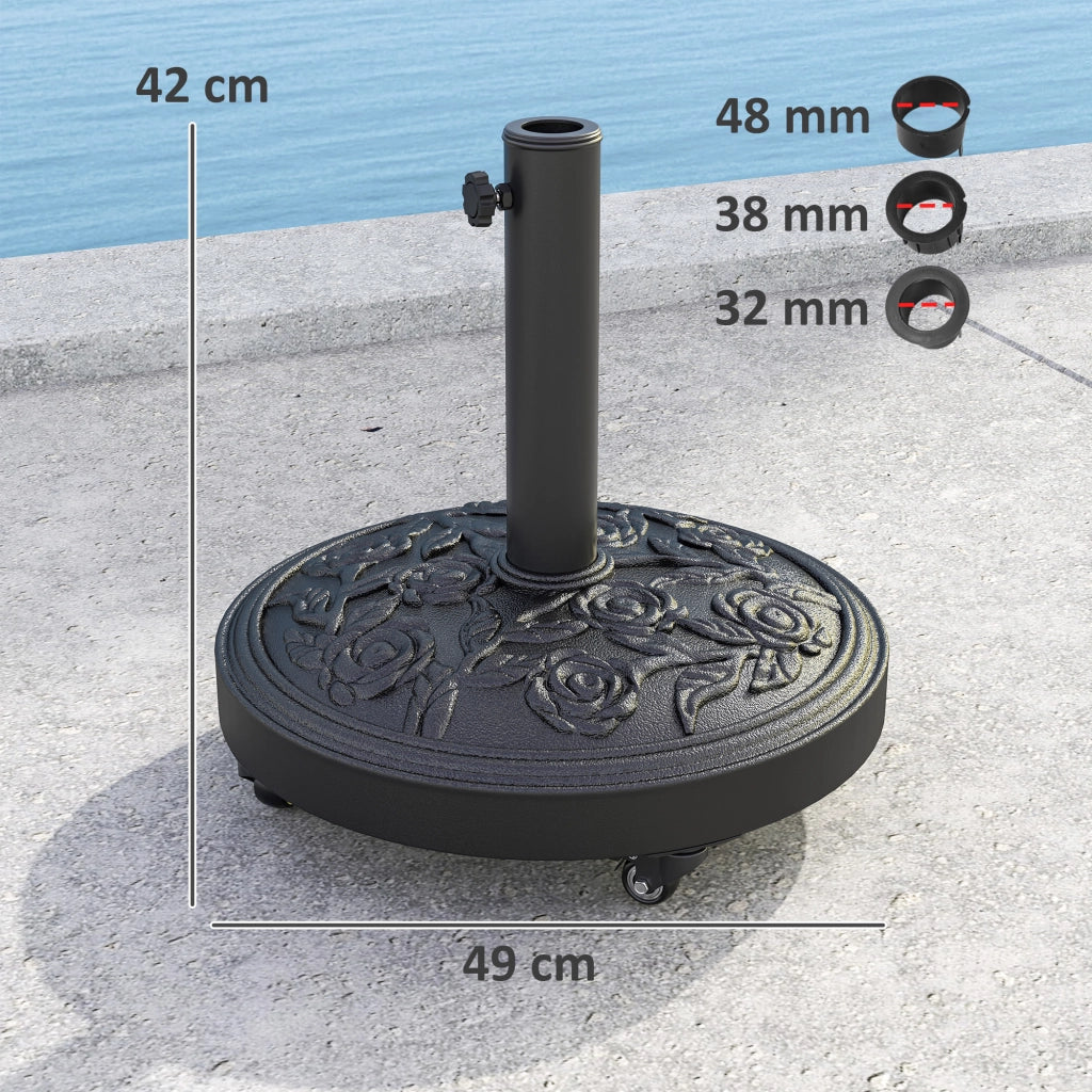 Socle Parasol Esterno in Resina 21 kg ¨C zephmum ¨C Nero, ? 49x42 cm, per mastro ?32/38/48 mm, con ruote