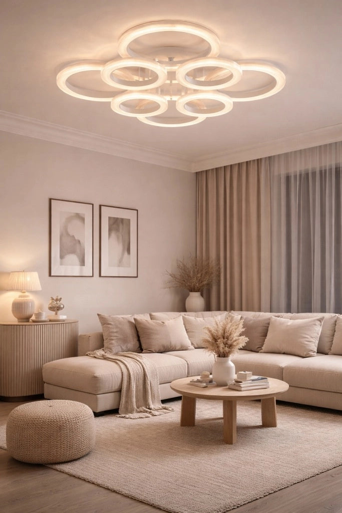 Plafoniera LED anelli bianca 8 luci 128W Vargo