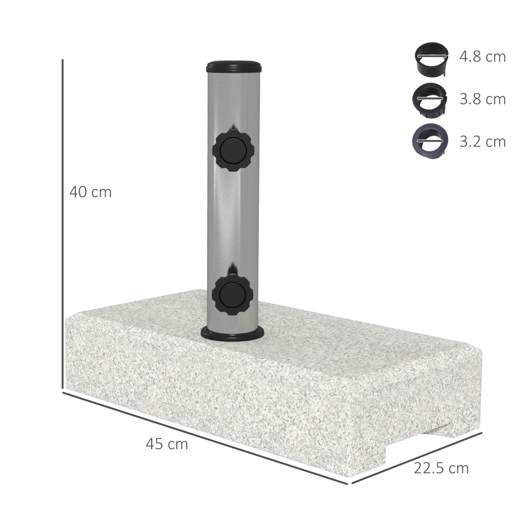 Base per Ombrellone da Giardino 25kg per Pali da ?32mm, ?38mm e ?48mm, in Granito e Acciaio Inox, 45x22.5x40 cm, Grigia