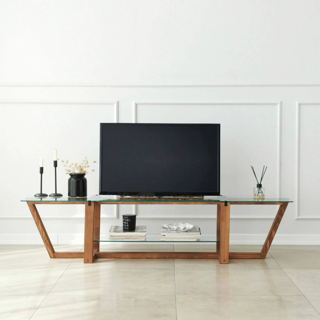 Mobile porta TV Arienzo, Credenza da soggiorno, Armadio basso per TV, Base parete attrezzata, 158x35h35 cm, Noce
