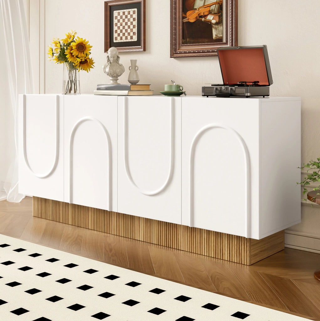 Credenza moderna 160x75x38 cm bianca effetto legno a 4 ante