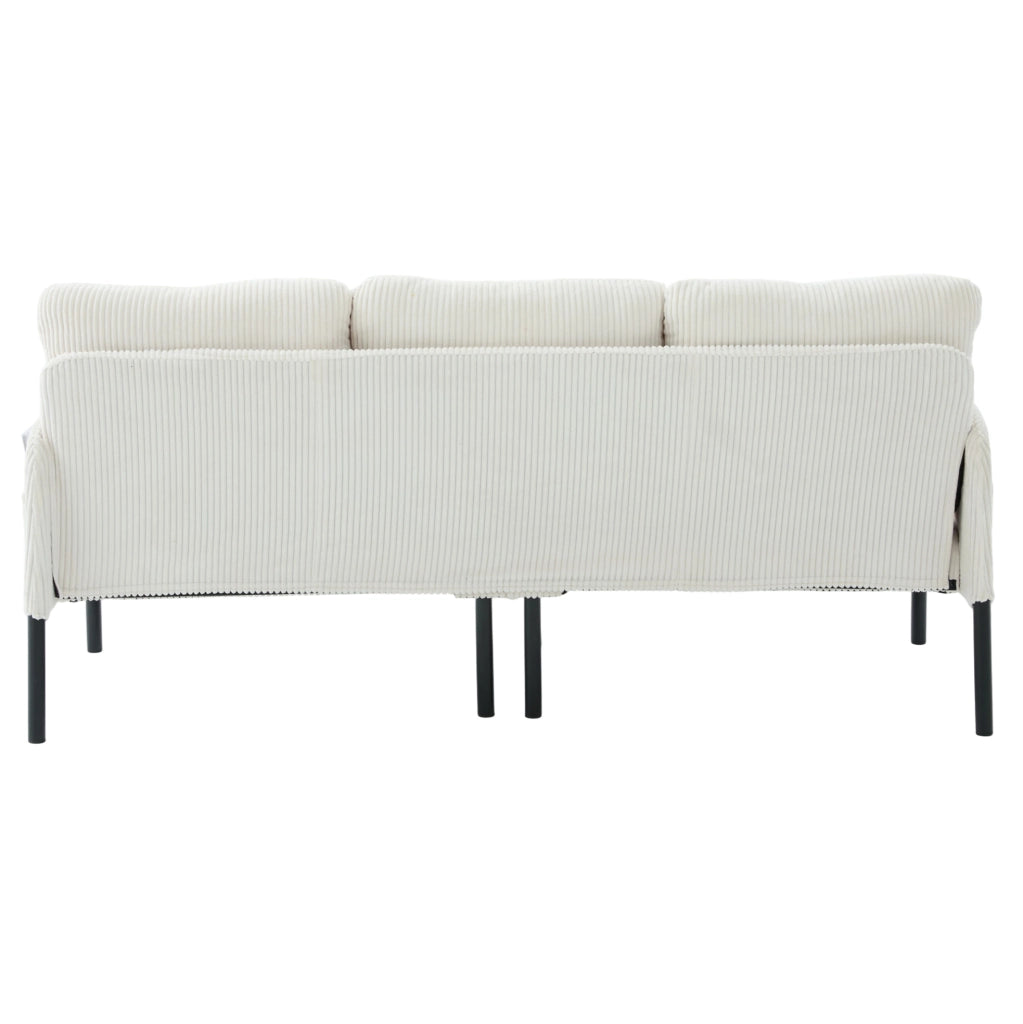 Divano 3 posti in velluto a coste con tasca laterale; 171x72x80 cm; beige