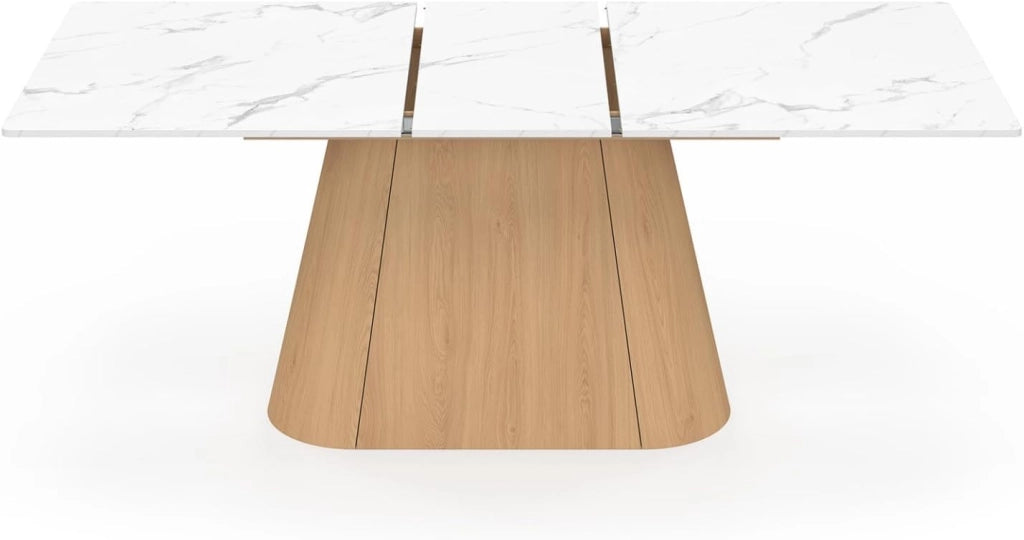 Tavolo da pranzo allungabile rettangolare Rhonda 6-10 Persone piano marmo bianco Alaska e legno in legno faggio 160-200 cm