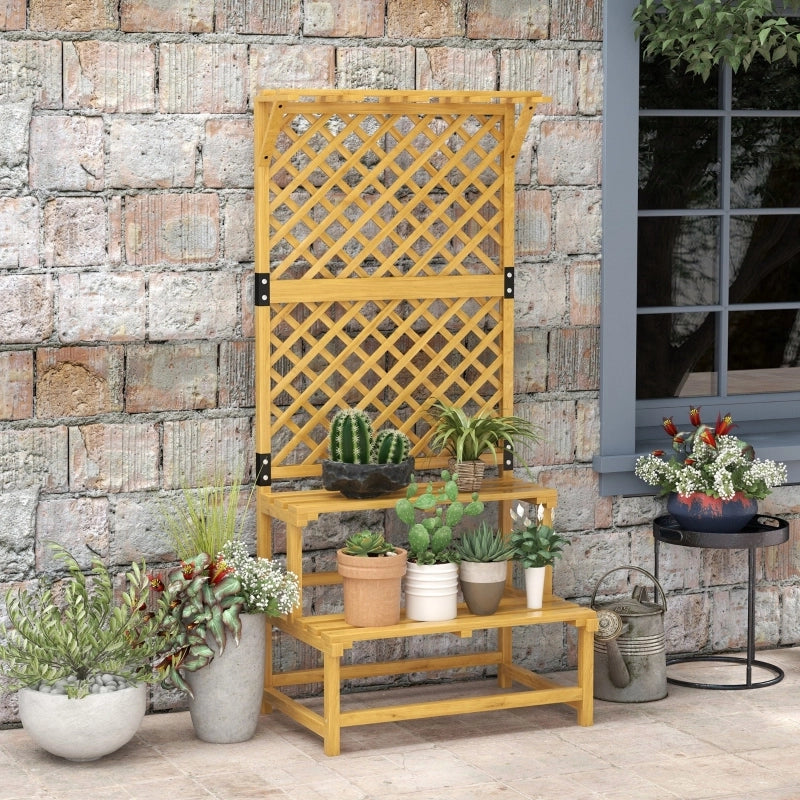 Porta piante a 2 livelli in legno di abete, con griglia e tetto, 75 x 50 x 166 cm, giallo