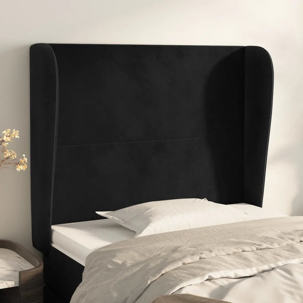 Testiera ad Orecchio-Testata con Orecchie Nera 93x23x118/128 cm in Velluto 395325