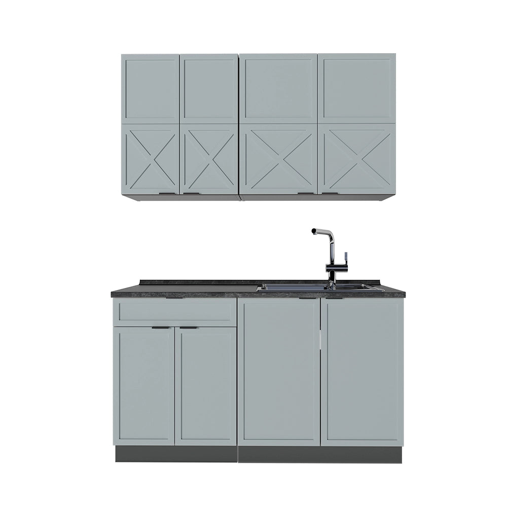 Cucina completa Fame-Line Blu-grigio chiaro/Antracite 140 cm, PL Antracite Vicco
