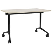 Scrivania rettangolare pieghevole con rotelle portatile con struttura in metallo marrone chiaro e nero 120 x 60 cm stile moderno