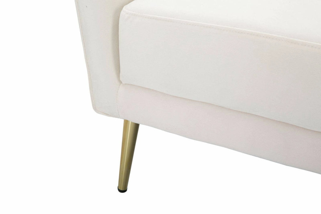 Poltrona Foster, Seduta imbottita, Divano singolo da salotto, Sedia con braccioli, 88x77 h74 cm, Crema e Oro