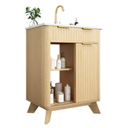 Mobile sottolavabo con 3 cassetti e anta scorrevole - per bagno - in MDF e ceramica - 61x47x90 cm - legno naturale