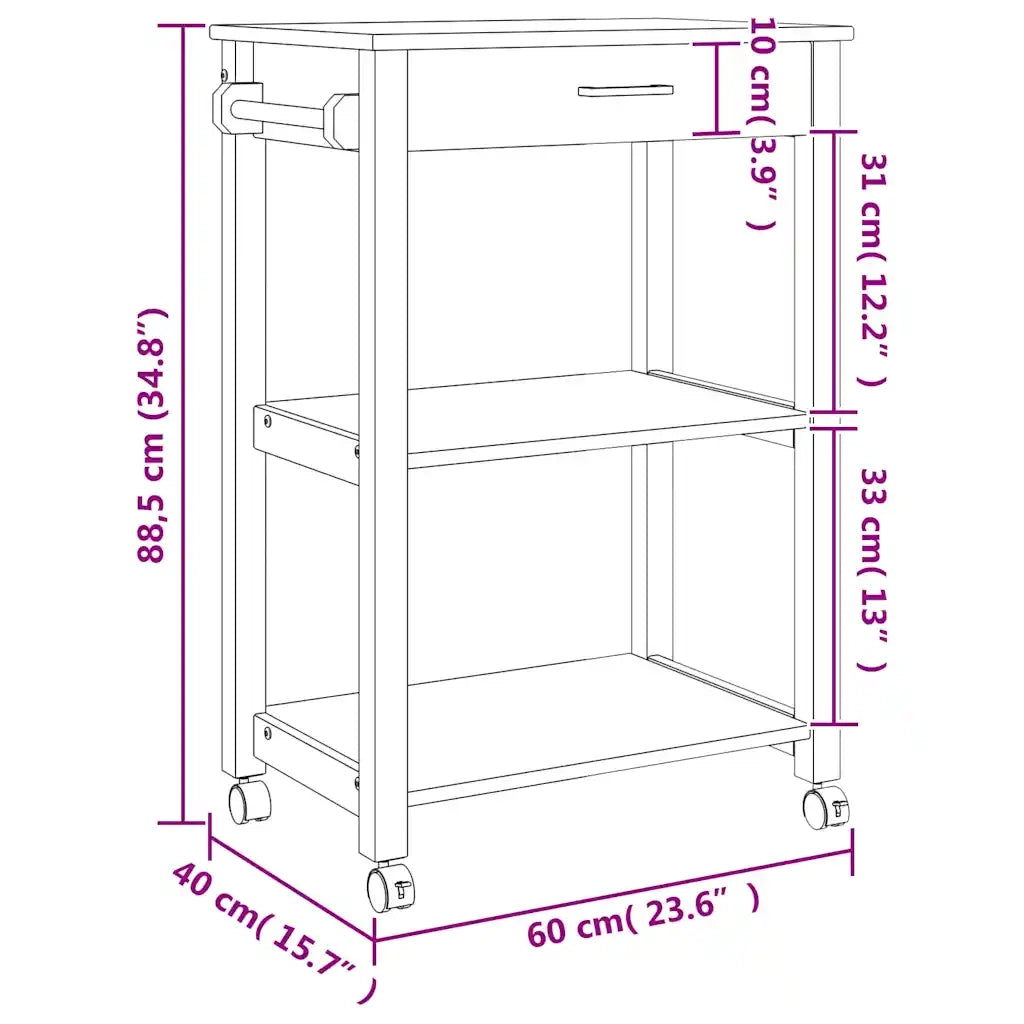 Carrello da Cucina MONZA 60x40x88,5 cm in Legno Massello di Pino 376095