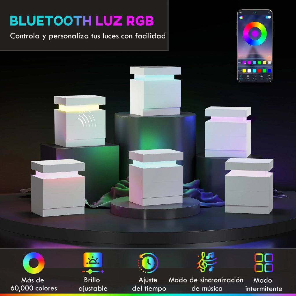 Comodino con Luci LED e 2 Cassetti ¨C Zephmum ¨C Bianco, Multistrato, 45x35x52 cm