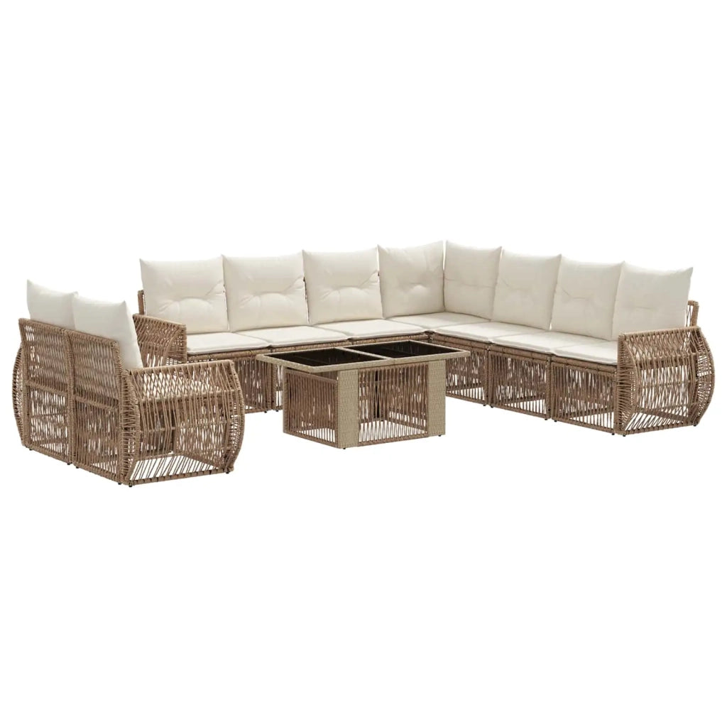 Set Divano da Giardino 10 pz Beige e Bianco Crema polyrattan 3436965