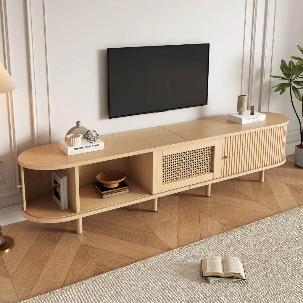 Mobile porta TV con 1 cassetto e 2 ante scorrevoli, per soggiorno e sala da pranzo, in MDF, legno chiaro, 180 × 40 × 40 cm