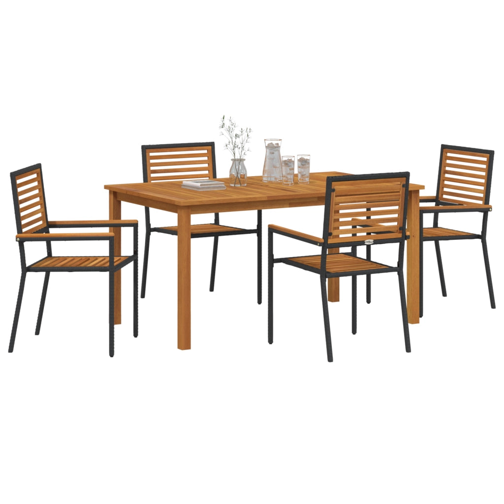 Set Pranzo Giardino  5 Pezzi Rattan Nero Acacia