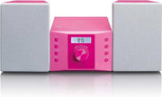 Sistema stereo compattibile per bambini con lettore CD e schermo LCD - ingresso AUX - 2 x 2W RMS con adesivi rosa
