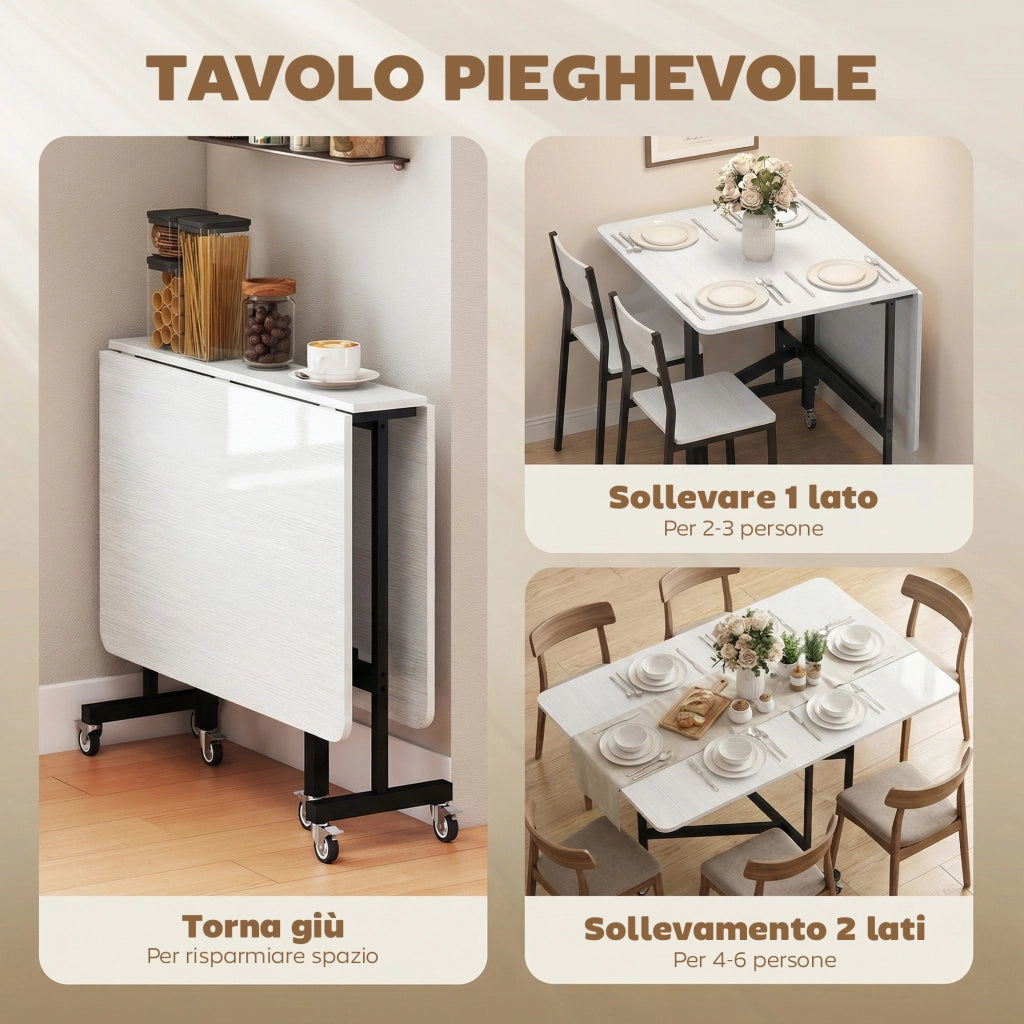 Tavolo Pieghevole Allungabile per 4-6 Persone ¨C Zephmum ¨C Bianco Legno 120x80x73 cm
