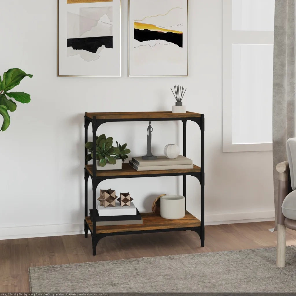 Libreria-Scaffale per Libri-Mobile di Stoccaggio rovere fumo 60x33x70,5 cm Legno Multistrato e Acciaio