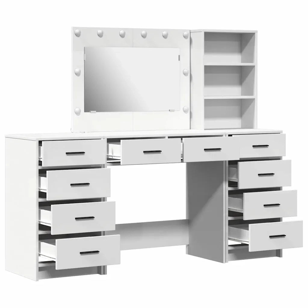 Toeletta | Tavolo da Trucco con cassetto 3 pz Bianco Legno multistrato