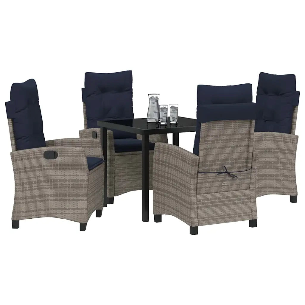 Set da Pranzo per Giardino con cuscino 5 pcs Grigio polyrattan