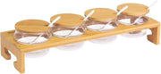 Raccolta di terrine 1 livello + 4 coperchi-cucchiai 385 cm larghezza vetro in bambù-ceramica Amici di Tapas marrone chiaro-bianco