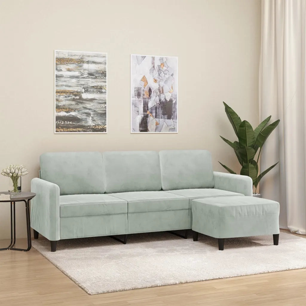 Divano a 3 Posti con Poggiapiedi-Sofa 3 Posti con Poggiapiedi Grigio Chiaro 180cm in Velluto 313806