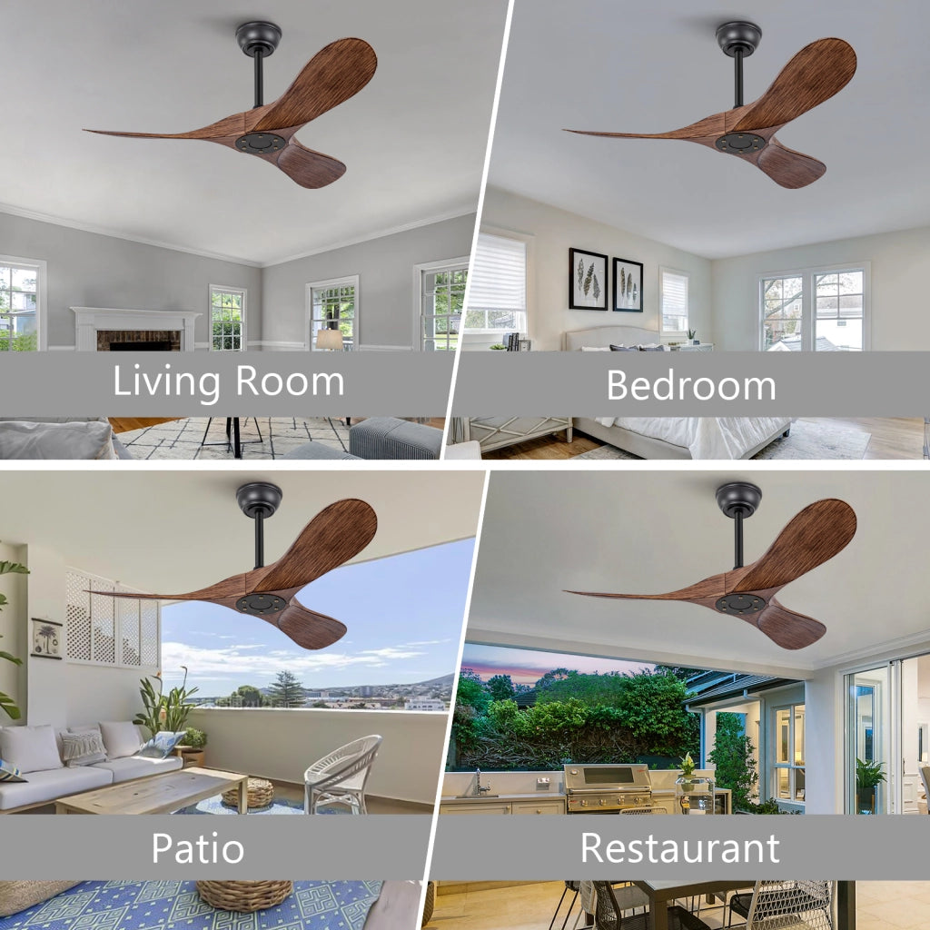 Ventilatore da soffitto senza luce con telecomando, 6 velocità, ABS nero e noce scuro, per interni ed esterni