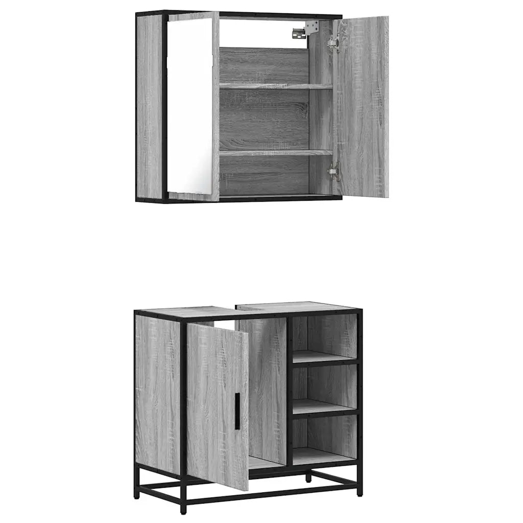 Set Mobili da Bagno | Armadio da bagno 2 pz Grigio Sonoma in Legno Multistrato
