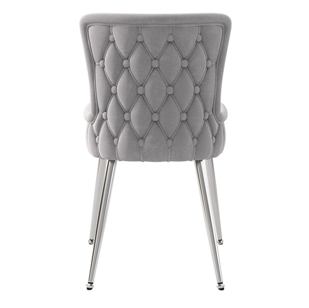 Set di 4 sedie in velluto con gambe in metallo; design moderno; grigio e argento