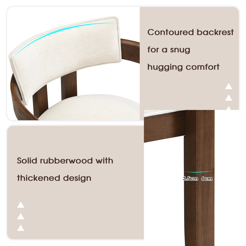 Sedia da pranzo con braccioli, design classico, struttura in legno massello, tessuto in lino, Noce