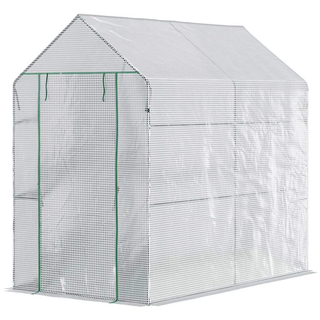 EasyComfort Serra a Casetta con Rivestimento in PE, Porta a Cerniera e 4 Ripiani, 186x120x190cm, Bianco