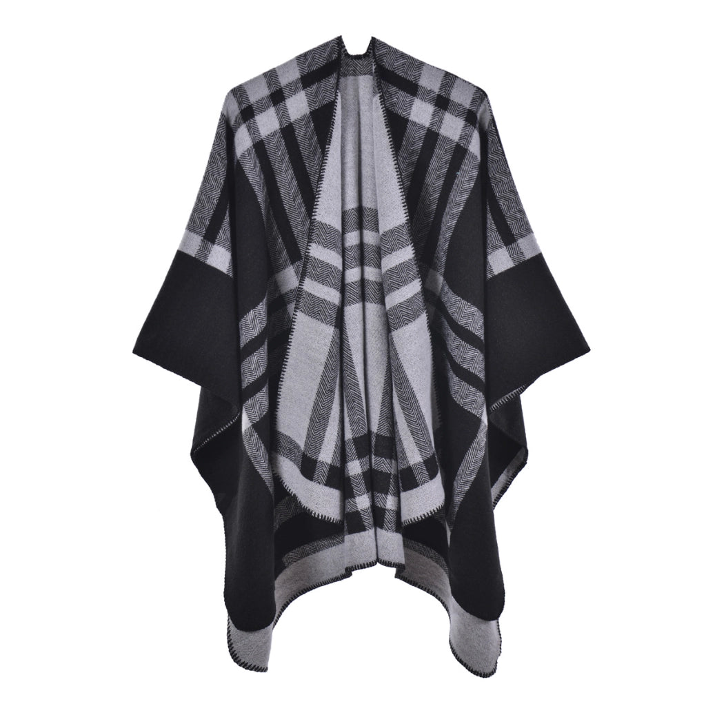 Sciarpa classica da donna, versatile per tutto l'anno, cappa a quadri con spacco in cashmere spesso