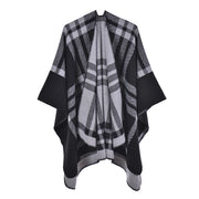 Sciarpa classica da donna, versatile per tutto l'anno, cappa a quadri con spacco in cashmere spesso