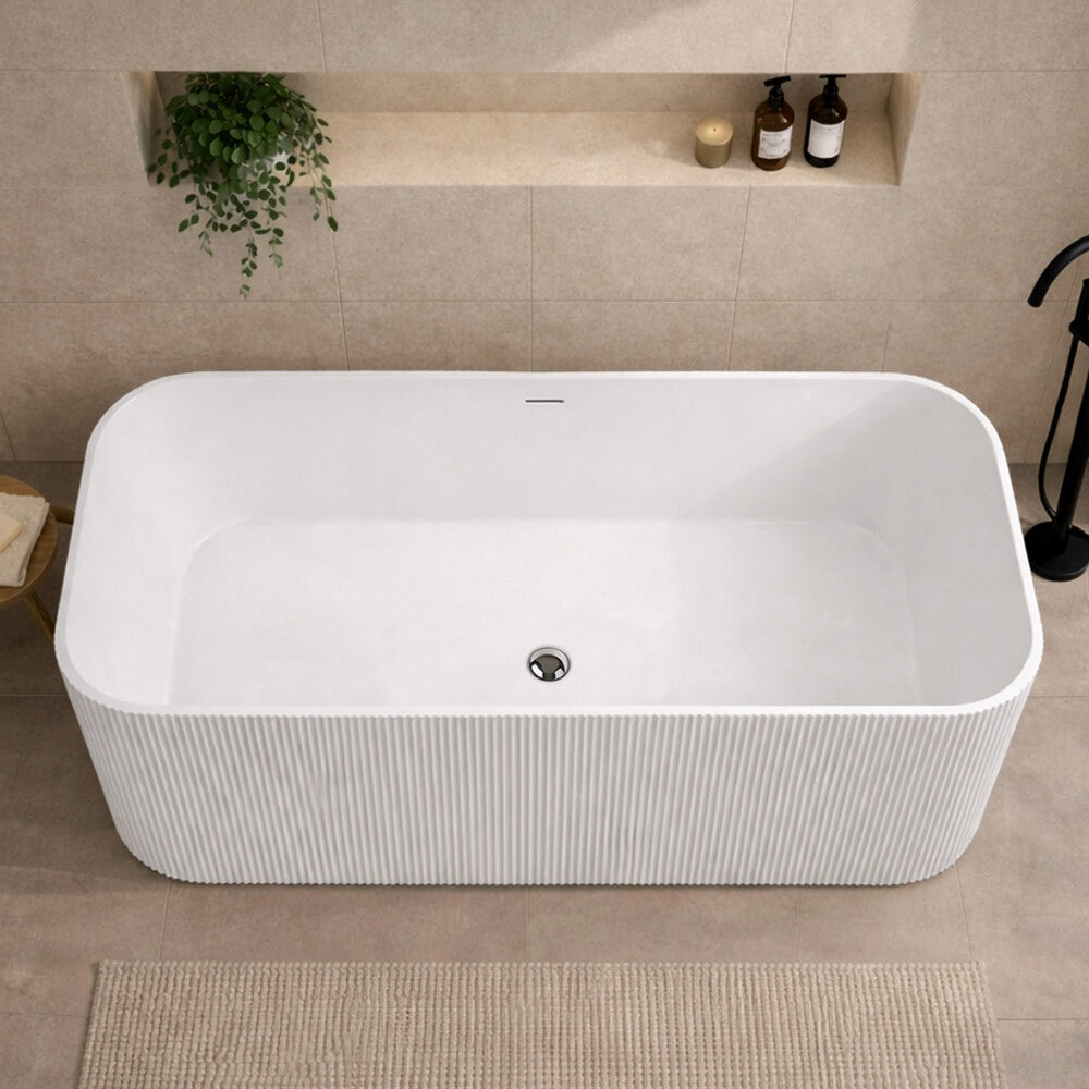 Vasca freestanding 170cm rettangolare con superficie cannettata in bianco lucido Venere