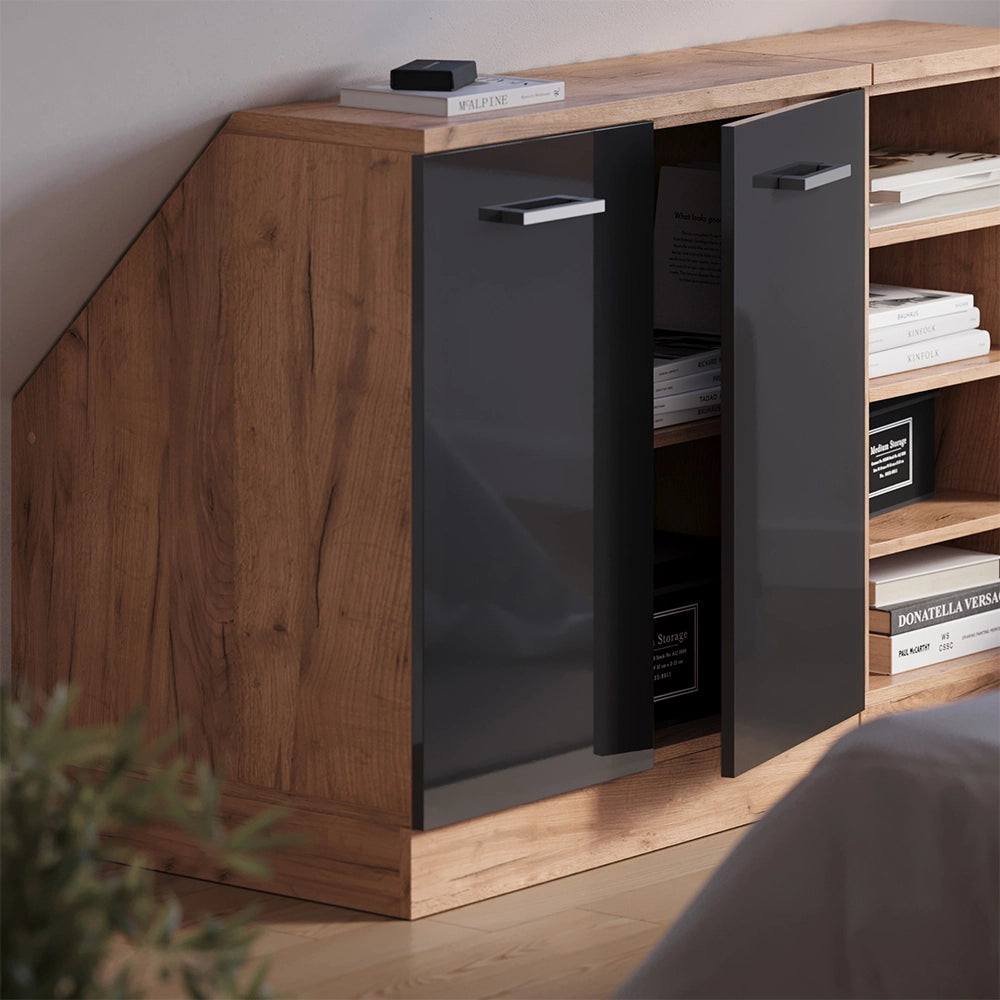 Mobile cucina sottotetto R-Line Antracite lucido/Rovere dorato 80 cm con 2 porte, carcassa 60 cm profondità Vicco