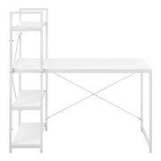 Scrivania con ripiani postazione di lavoro tavolo da ufficio pannello di fibra rivestito in melaminico e metallo 122 x 120 x 64 cm bianco 03_0001139