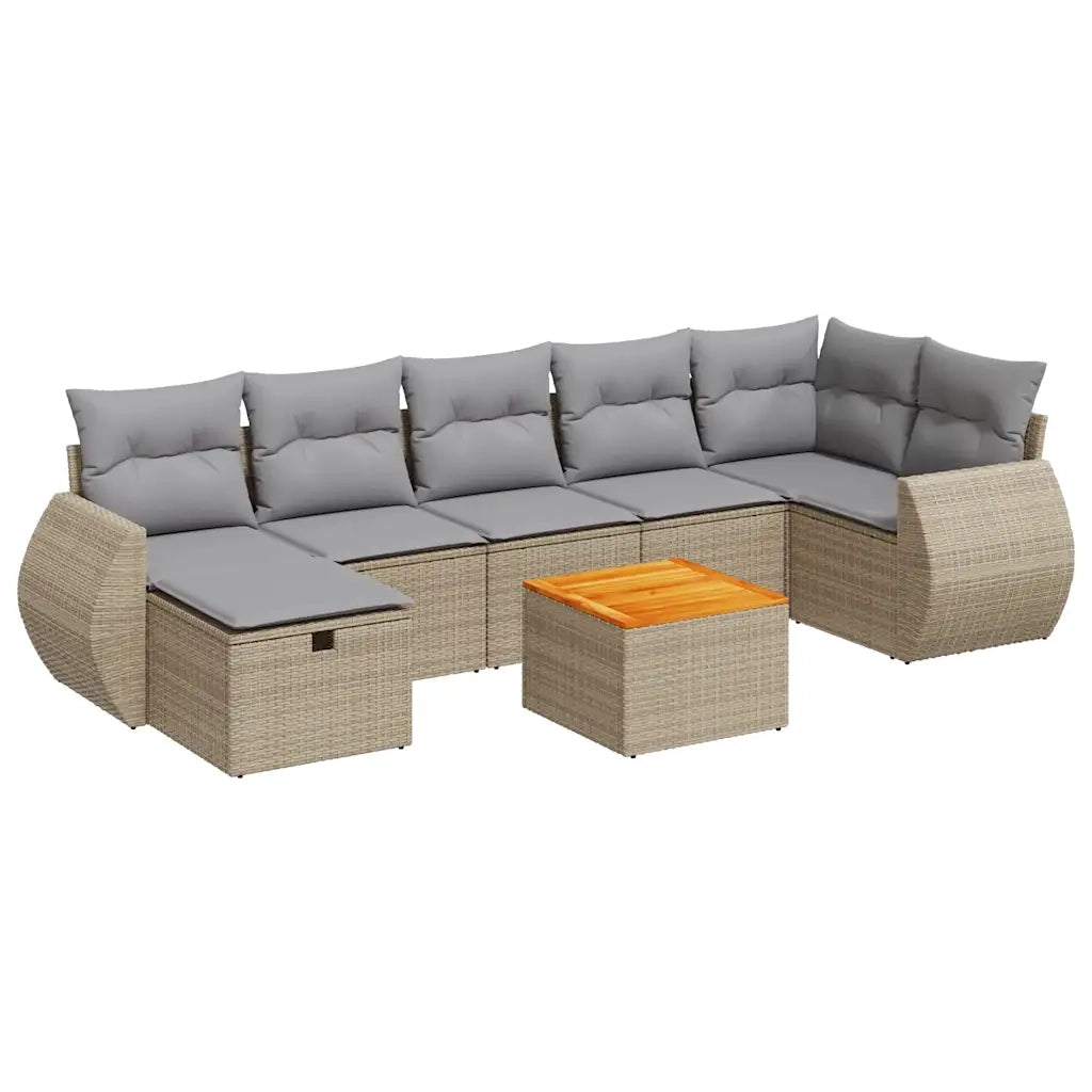 Set Divano da Giardino 8 pz con Cuscini Beige in Polyrattan 3325853