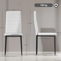 Set da 6 Sedie da Pranzo Moderne Rivestite in Lino Sintetico con Schienale Alto e Gambe in Metallo 41x50x97 cm Bianco