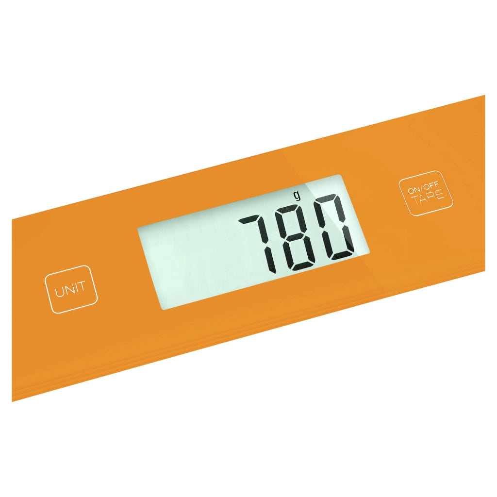 Bilancia da cucina arancione Sencor design ultra slim (16mm) display LCD larghe dimensioni