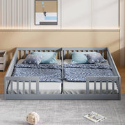 Letto per bambini con recinzione di sicurezza e 2 posti letto; pino e MDF; grigio; 90x200 cm; senza materasso
