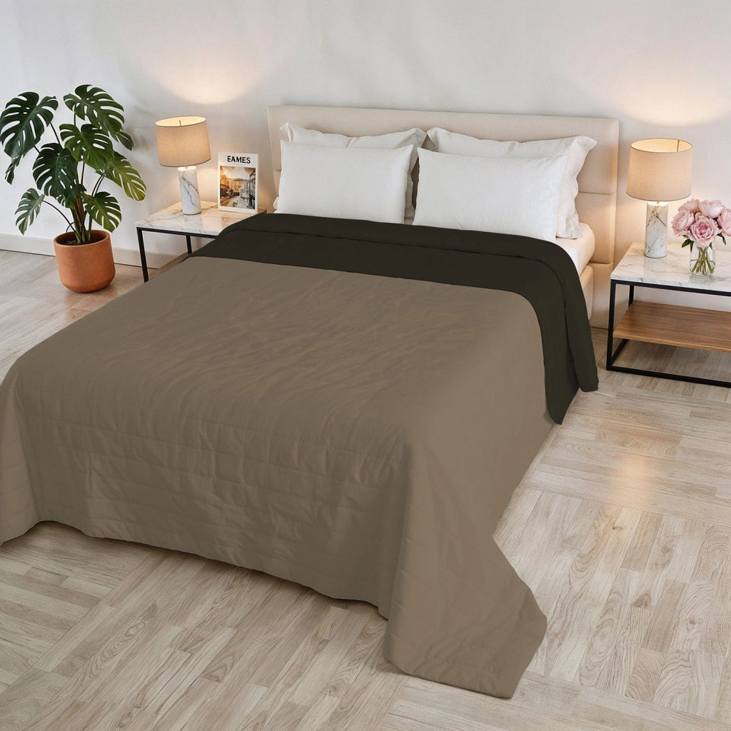 Trapuntino Estivo Double Face Effetto Water Washed Singolo 170x250 cm in Poliestere Nocciola e Marrone