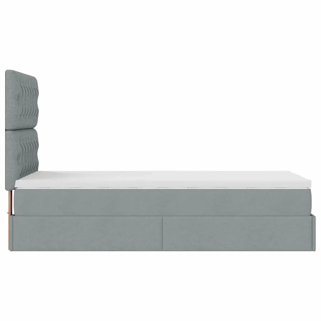 Pouf Letto con Materasso Grigio Chiaro 100x200 cm in Tessuto