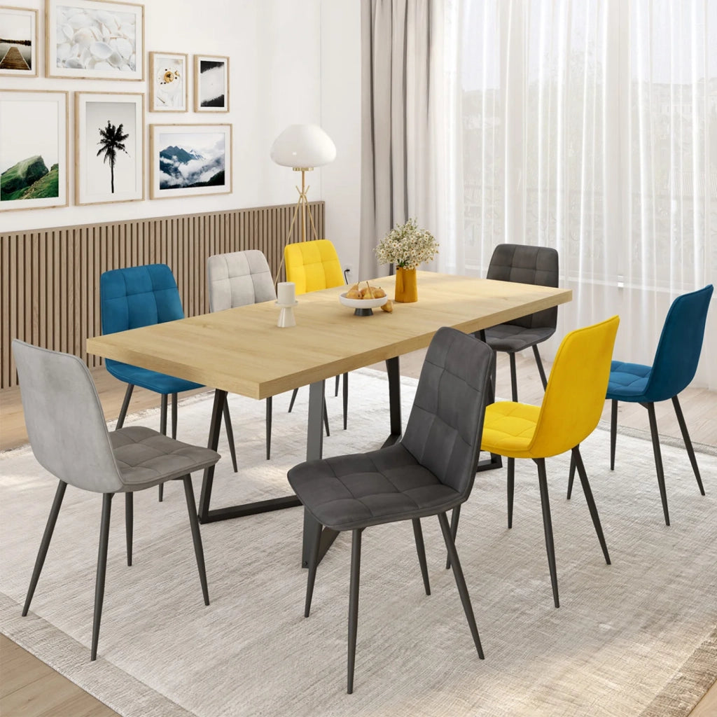 IDMarket - Set di 8 sedie MILA in velluto misto blu x2, grigio scuro x2, grigio chiaro x2, giallo x2