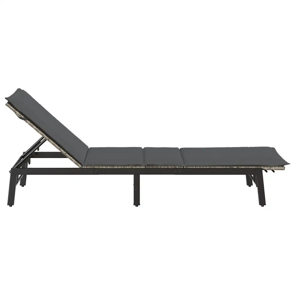 vidaXL Lettino Prendisole con Cuscino Grigio Chiaro in Polyrattan
